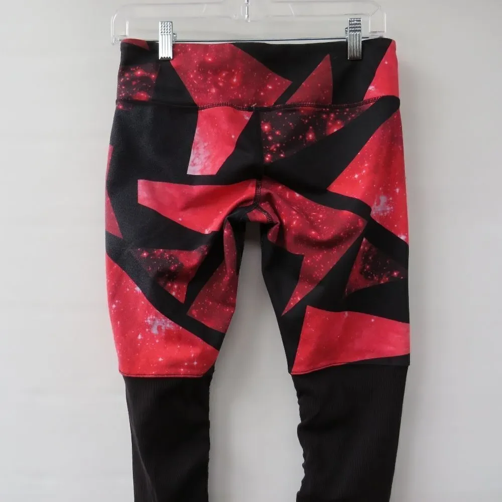 Alo Womens Goddess Black Legging Women's Small Red Geometric Space Pattern